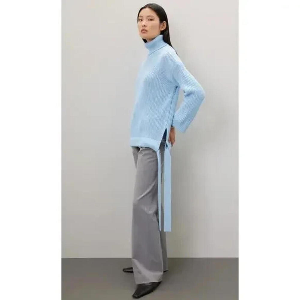 $270 Jason Wu Collective Turtleneck Sweater Chunky Rib Knit Tie Detail Size L